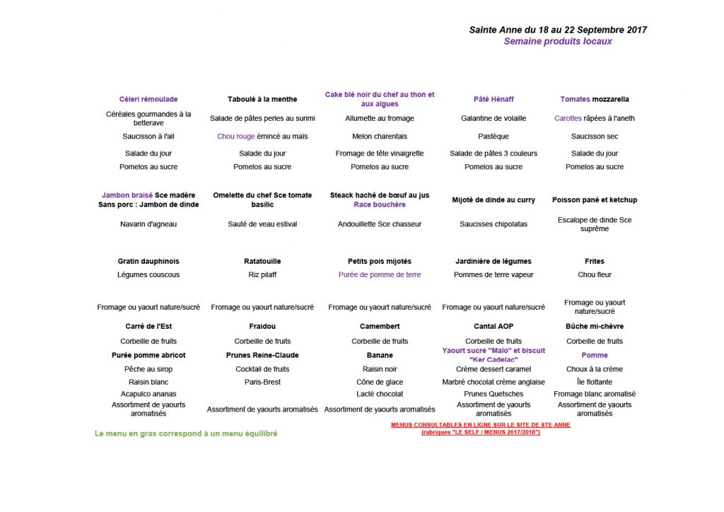 Menu Self 18-22/09/2017