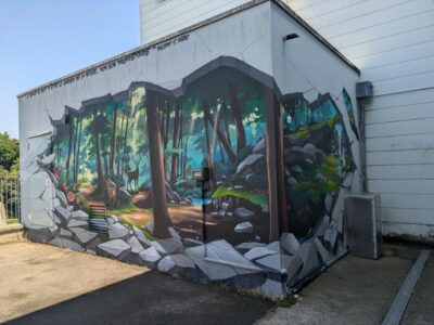 Un vent de création souffle sur la cour du collège grâce au street-artiste Pakone ! 🎨 

À l’initiative des éco-délégués du collège Sainte Anne, de Brest, la cour de récréation s’est métamorphosée ces dernières semaines sous les coups de pinceaux colorés du graffeur Pakone, artiste local reconnu pour ses fresques engagées et poétiques. 

C’est après un vote collectif mené parmi les élèves que les grandes lignes de la fresque ont été définies. 

Trois éléments sont revenus avec force dans les propositions : la forêt, le cerf et le trompe-lœil. Des choix révélateurs d’un attachement à la nature et à une forme d’imaginaire qui interroge notre perception de l’espace.

Sensible aux envies des jeunes, Pakone a conçu une œuvre originale à partir de leurs idées. Mais son intervention ne s’est pas arrêtée à la peinture. Afin d’impliquer pleinement la communauté scolaire, il a animé des ateliers de sensibilisation au street art auprès des classes de 6e, 5e et 3e, à la fois pour transmettre sa passion et éveiller un regard critique sur les expressions artistiques urbaines.

Le travail de création s’est ensuite fait dans la cour, pinceaux à la main. Organisés en groupes de cinq, les éco-délégués se sont relayés par créneaux de deux heures, afin que chacun puisse prendre part à la réalisation de la fresque. Un moment fort de partage, où se sont mêlés plaisir de créer, cohésion, et fierté collective.

Au-delà de l’esthétique, cette initiative s’inscrit dans une volonté de réappropriation de l’espace commun et d’éducation à l’art et à l’écocitoyenneté. Le collège devient ainsi un lieu vivant, reflet des engagements et de la créativité de ses élèves.Cet embellissement de l’espace récréatif contribue à éveiller l’imaginaire et invite à la réflexion sur le rôle de l’homme et son impact sur la nature. 

Grâce à cette collaboration entre jeunesse et artiste, la cour du collège est désormais habitée d’un cerf majestueux, gardien d’une forêt onirique, offrant aux regards un subtil jeu de perspectives. Un trompe-l’œil qui ne laisse personne indifférent et que toute la communauté éducative admire!

#pakone #sainteannebrest